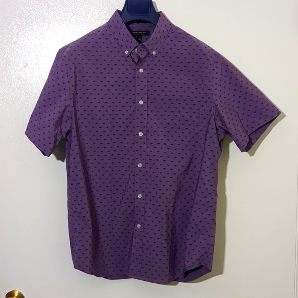 Banana Republic men's performance fabric button-down short sleeve shirt size L